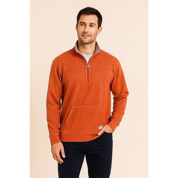 Orvis Mens Orange 1/4 Zip Sweater Large Long Sleeve Preppy Fall Pullover - Picture 1 of 8